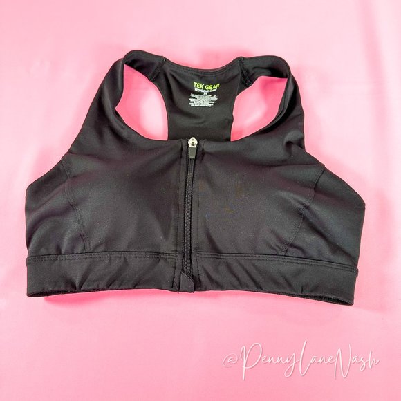 Tek Gear Zip-Front Medium-Impact Sports Bra Black - Picture 2 of 9